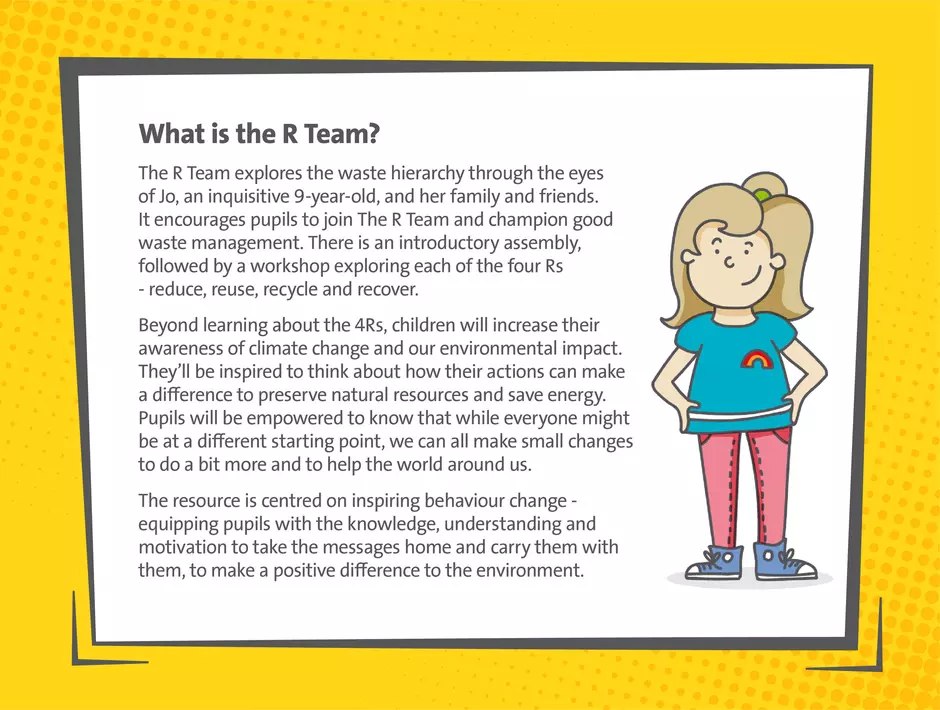 Image explaining what the R team is with a cartoon girl